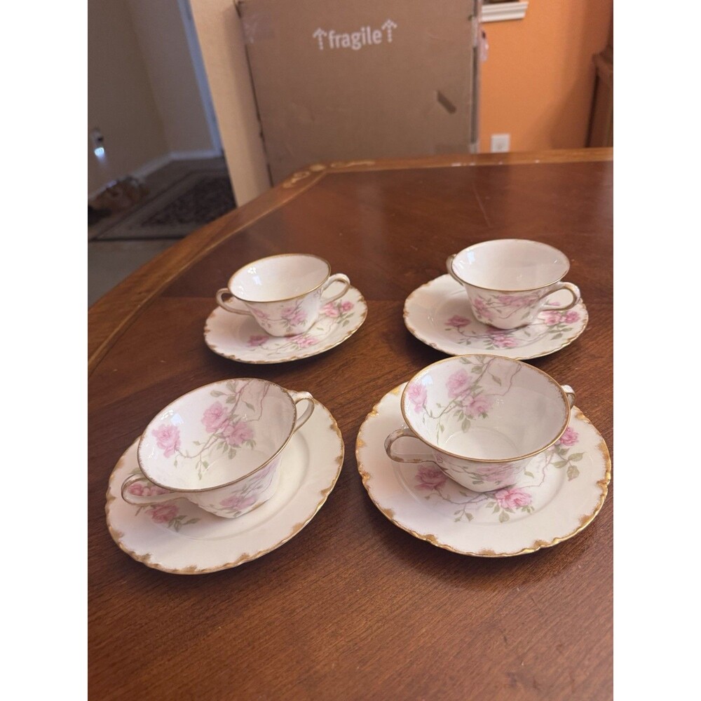 Flat Cup & Saucer Set Schleiger 1151 by Haviland  Bullion A SET OF 4